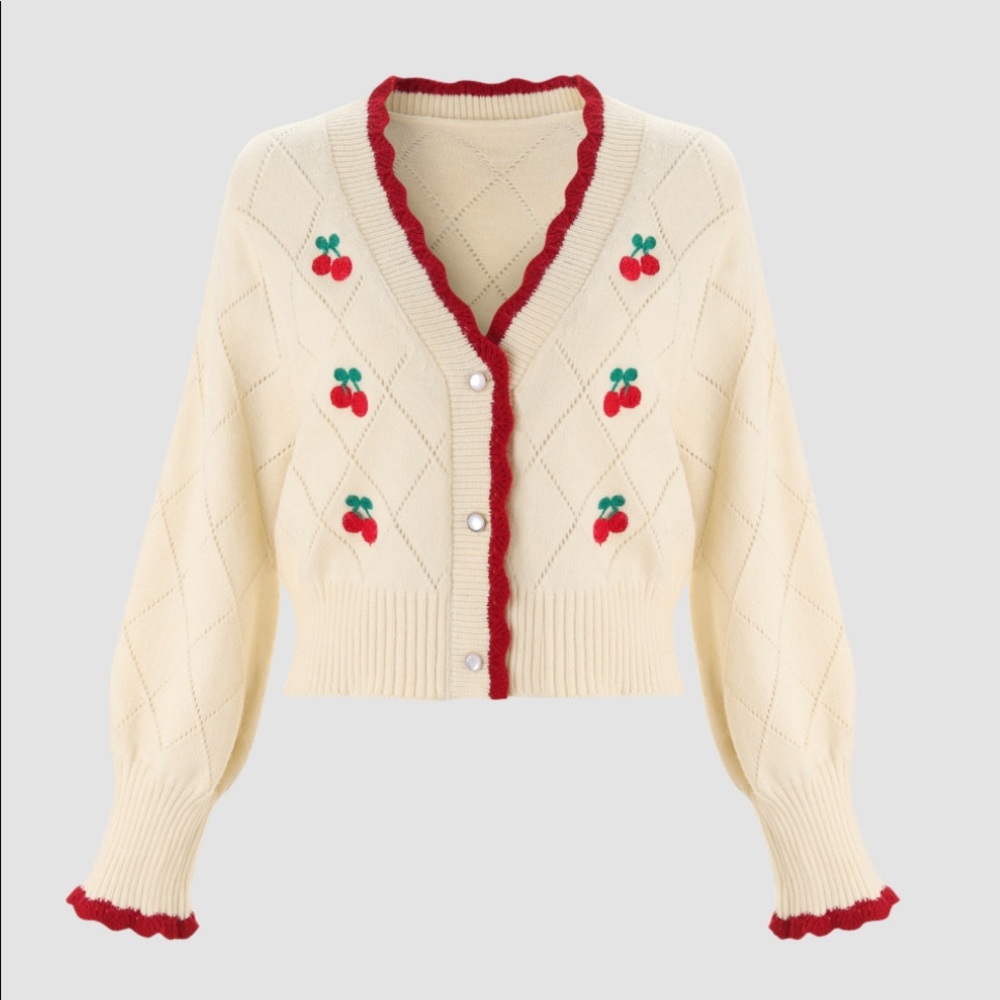 Cherry Decorated Lace Cardigan from Cider!! VERY TRENDY - everyone is wearing it